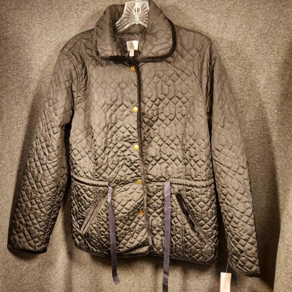 DRESS BARN Black Quilted Jacket Classic Goth Neutral Womens Medium M FLAWED NEW‎